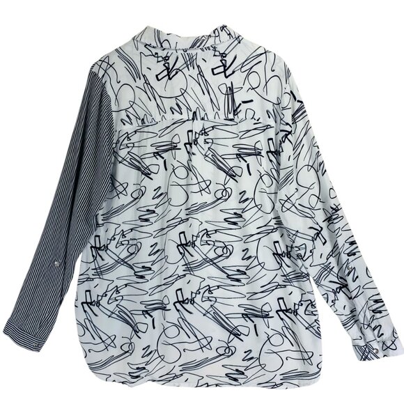 mix print blk& wht long sleeve blouse top semi fitted sz xl Marie Claire - Picture 4 of 16